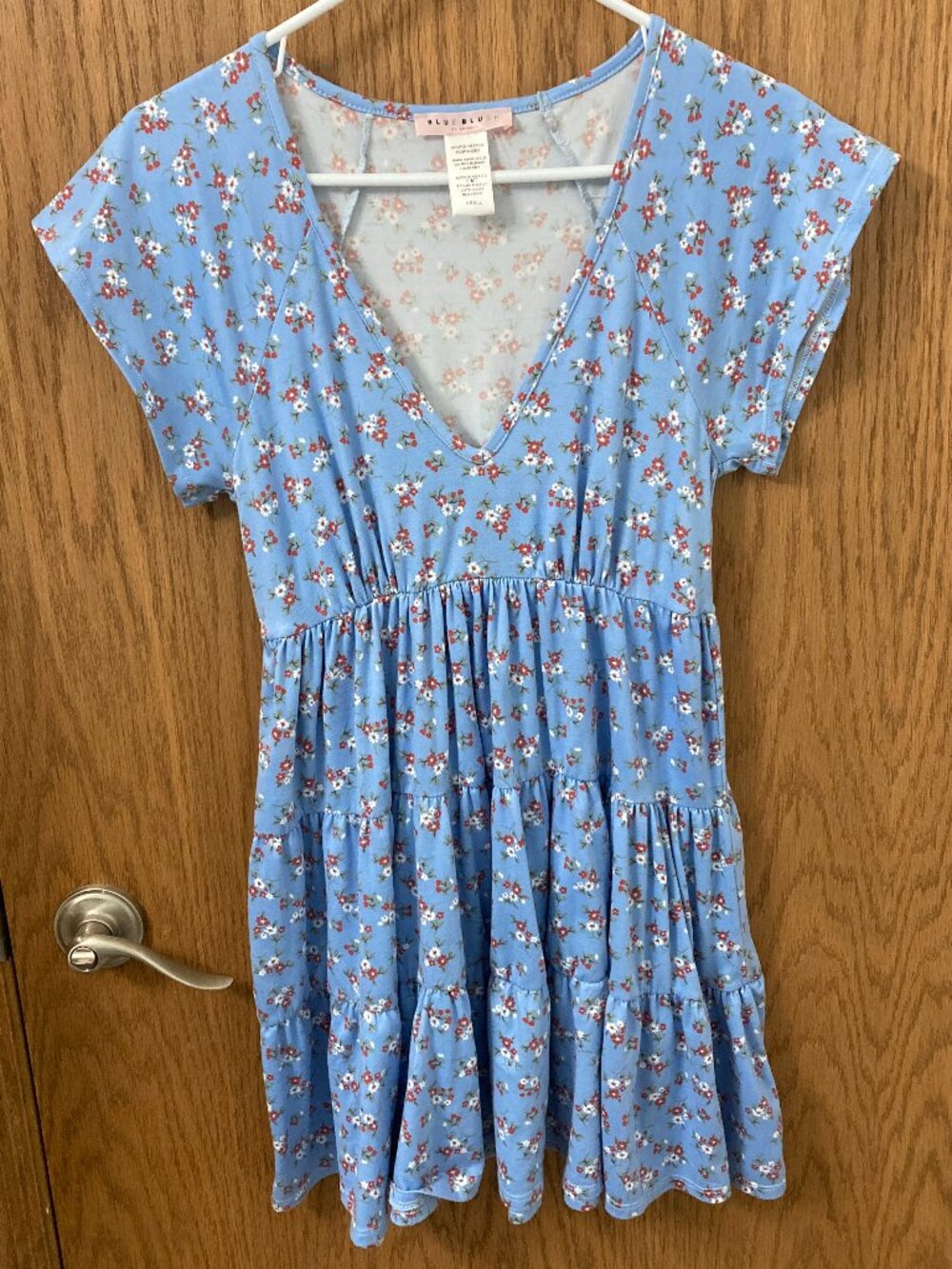 Blue Blush Light Blue V Neck Floral Dress - S